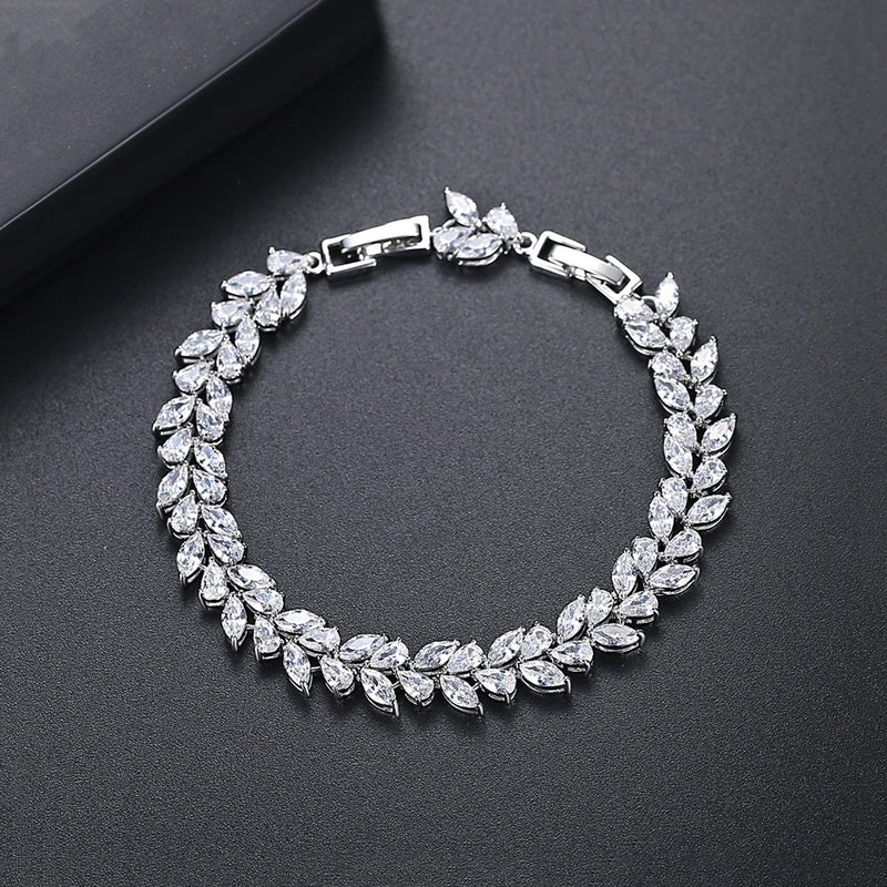 Vine Leaf Crystal Tennis Bracelet | Silver