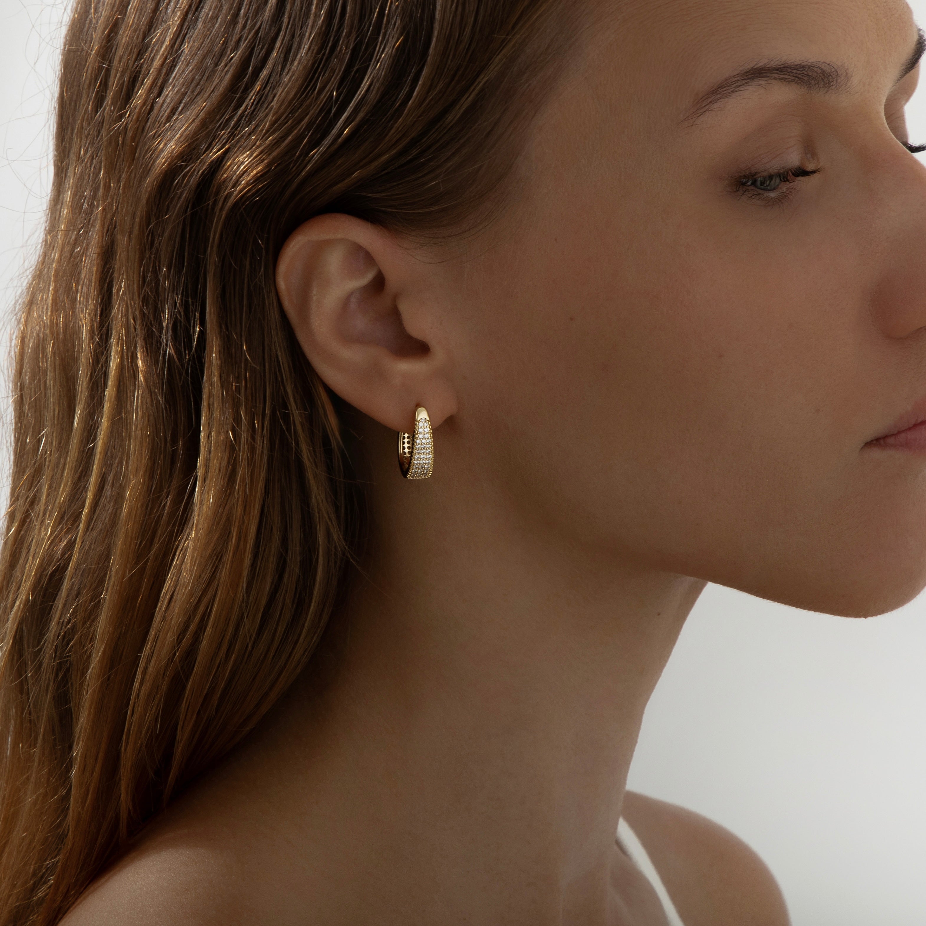 Carrie Tapered Pavé Huggie Hoops | Gold