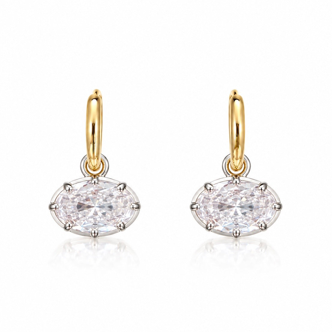 Hailey Gold and Silver Two-Tone Hoop Earrings with Horizontal Oval Cubic Zirconia Stones | Valentina-Rose Jewellery