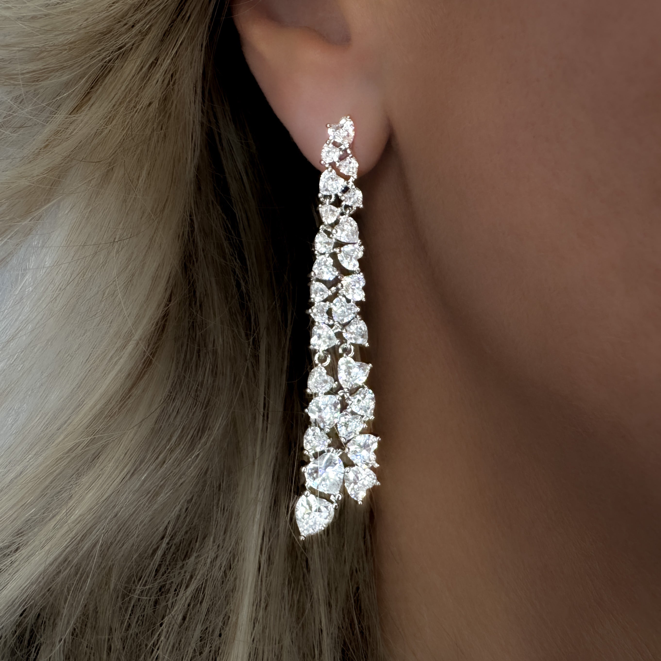 Falling Hearts Cascade Earrings | Silver