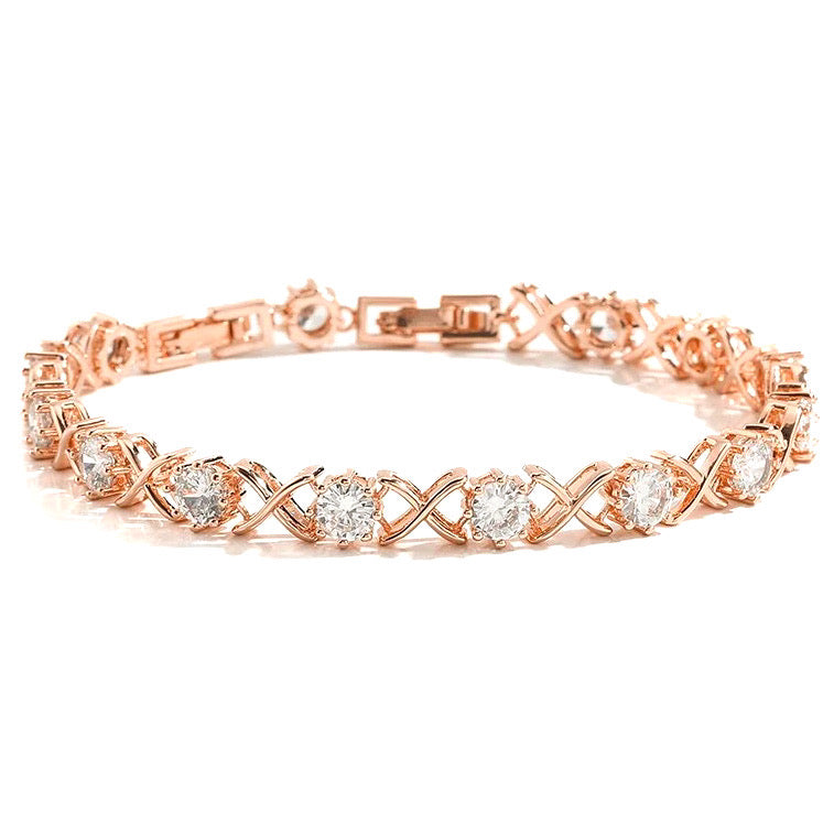 XOXO "Hugs And Kisses' Crystal Tennis Bracelet | Rose Gold