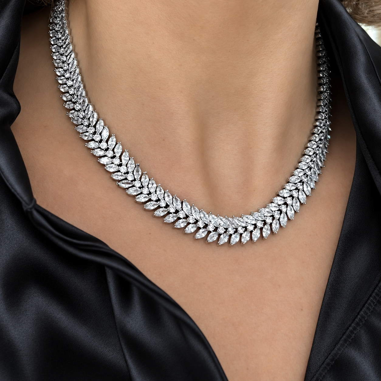 Marquise Adjustable Tennis Necklace | Silver