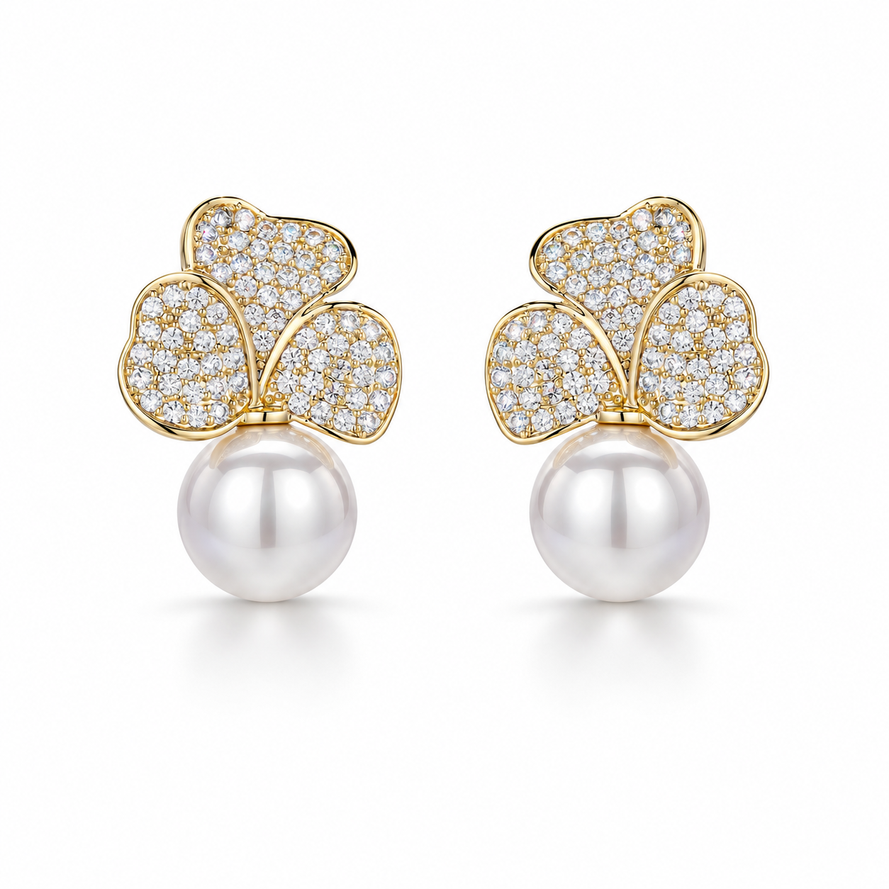 Frosted Petal Pearl Earrings | Gold