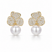 Frosted Petal Pearl Earrings | Gold