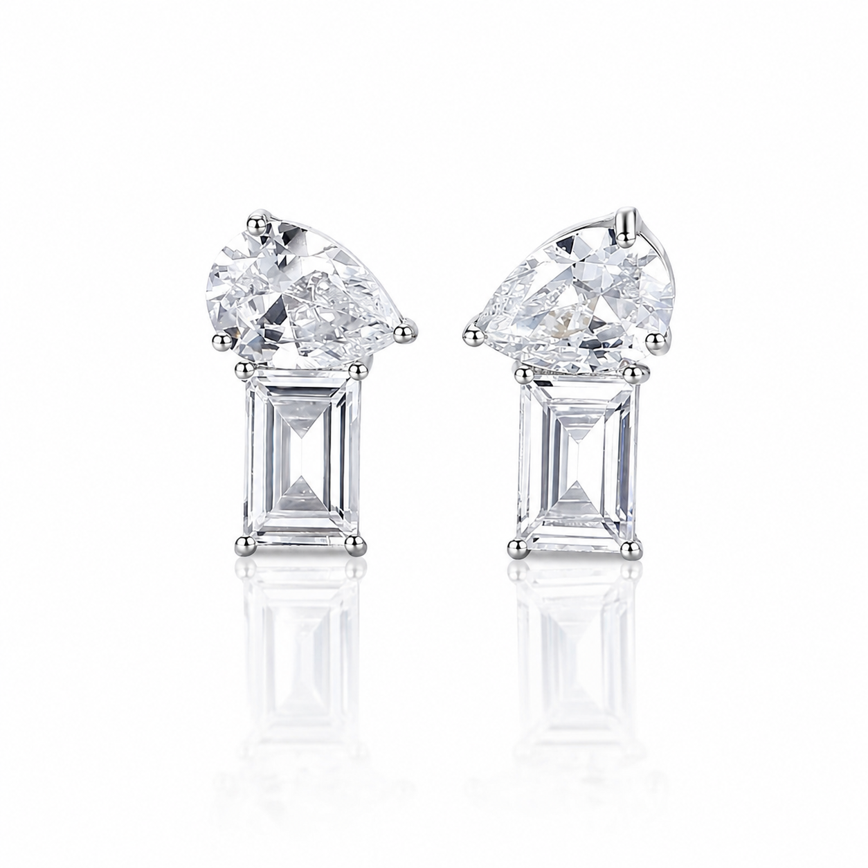 Pear & Emerald Cut Toi et Moi Stud Earrings | Silver