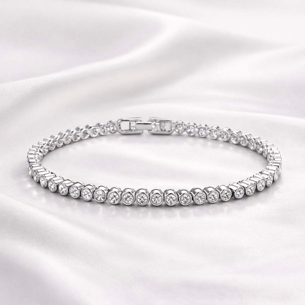 Silver bezel set tennis bracelet with clear stones