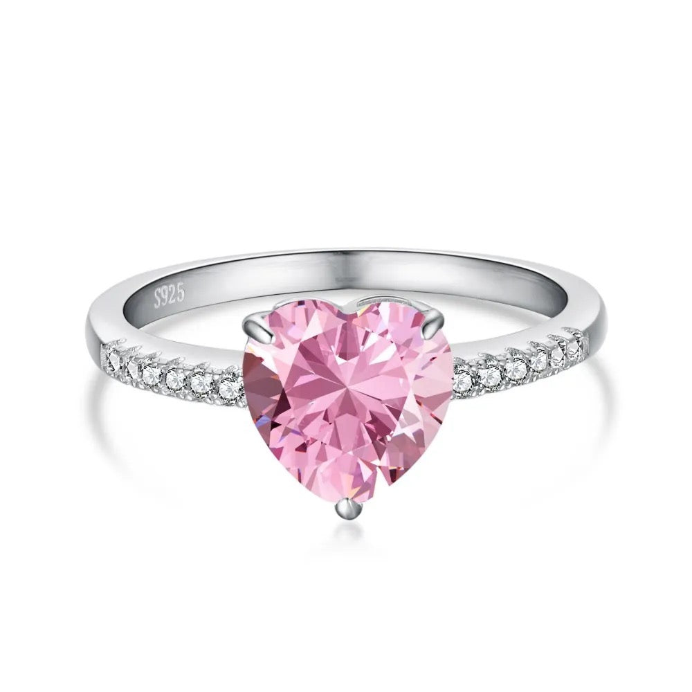 Heart ring, wedding ring, engagement ring, silver ring, 925 ring, pink ring