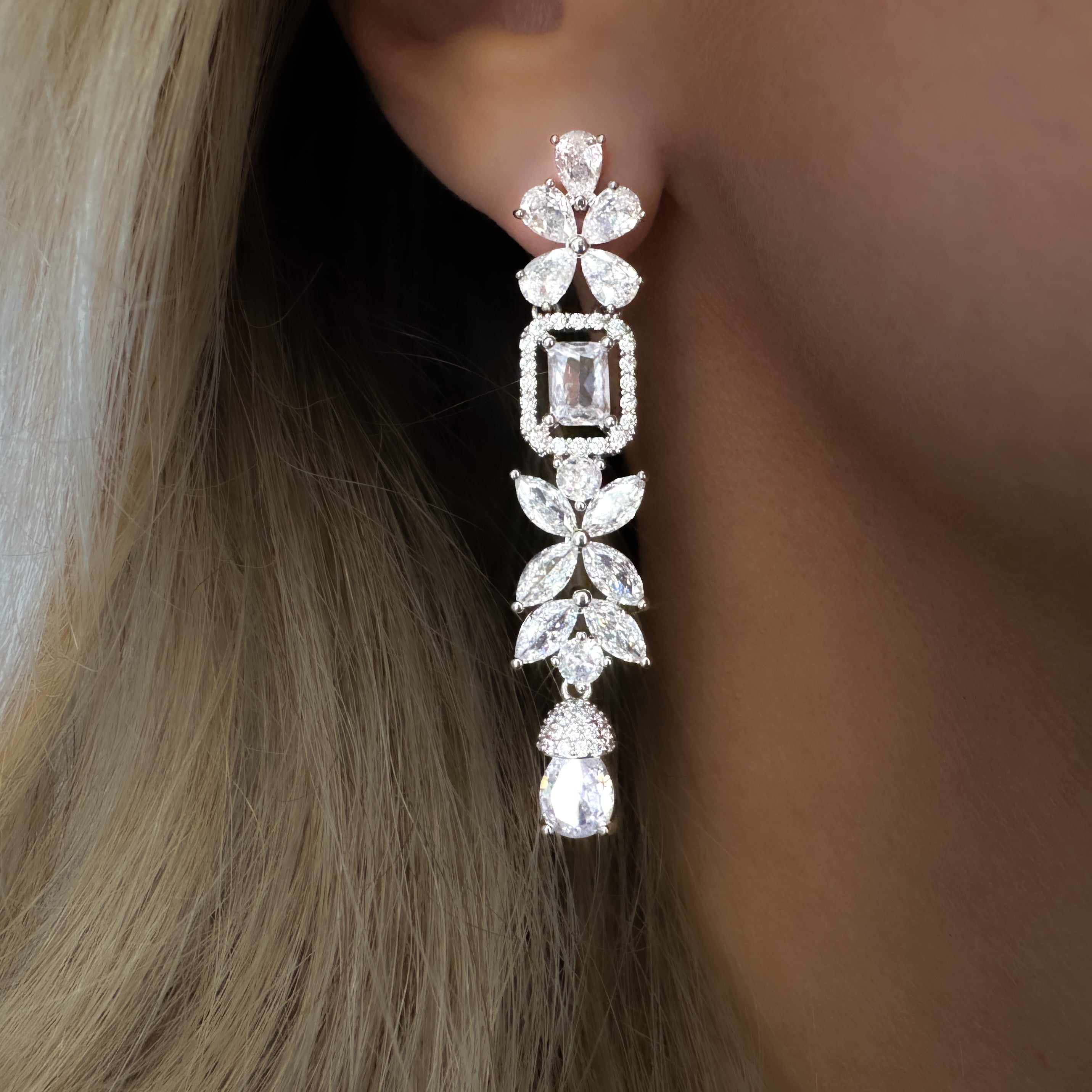 Fallon Long Drop Earrings | Silver