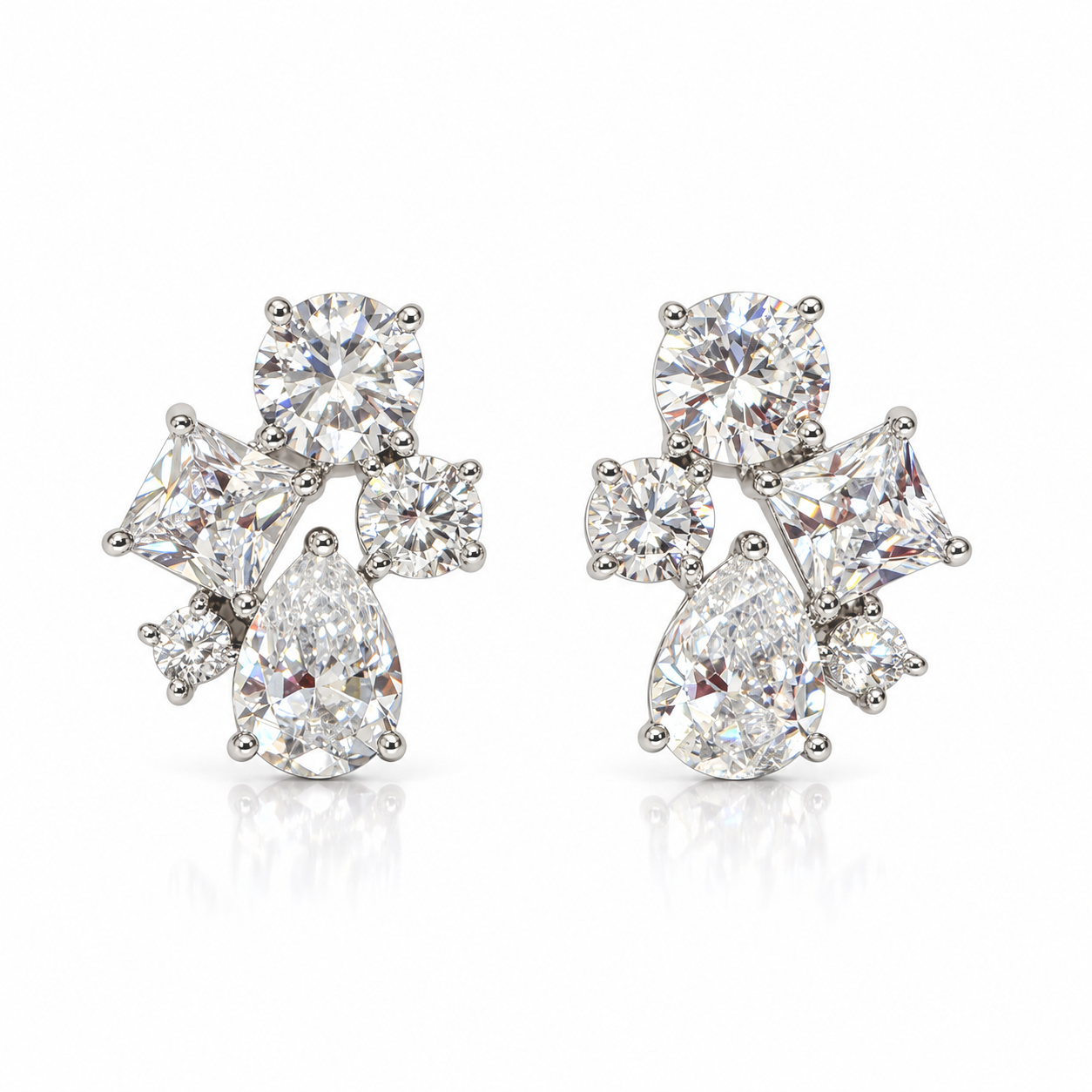 Raindance Mixed Cut Cluster Statement Stud Earrings | Silver