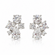 Raindance Mixed Cut Cluster Statement Stud Earrings | Silver