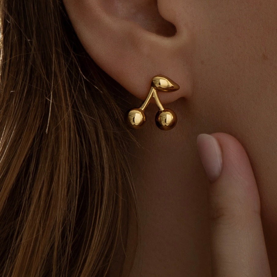 Sweet Cherry Stud Earrings | Gold