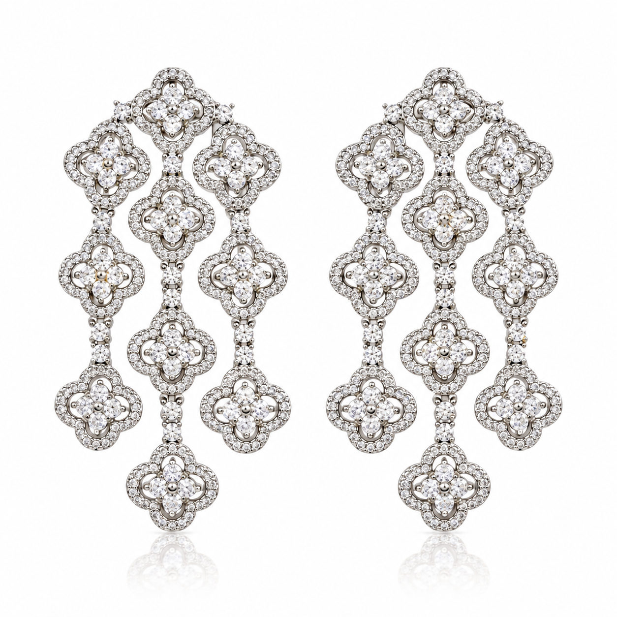 Clover Cascade Statement Earrings | Silver