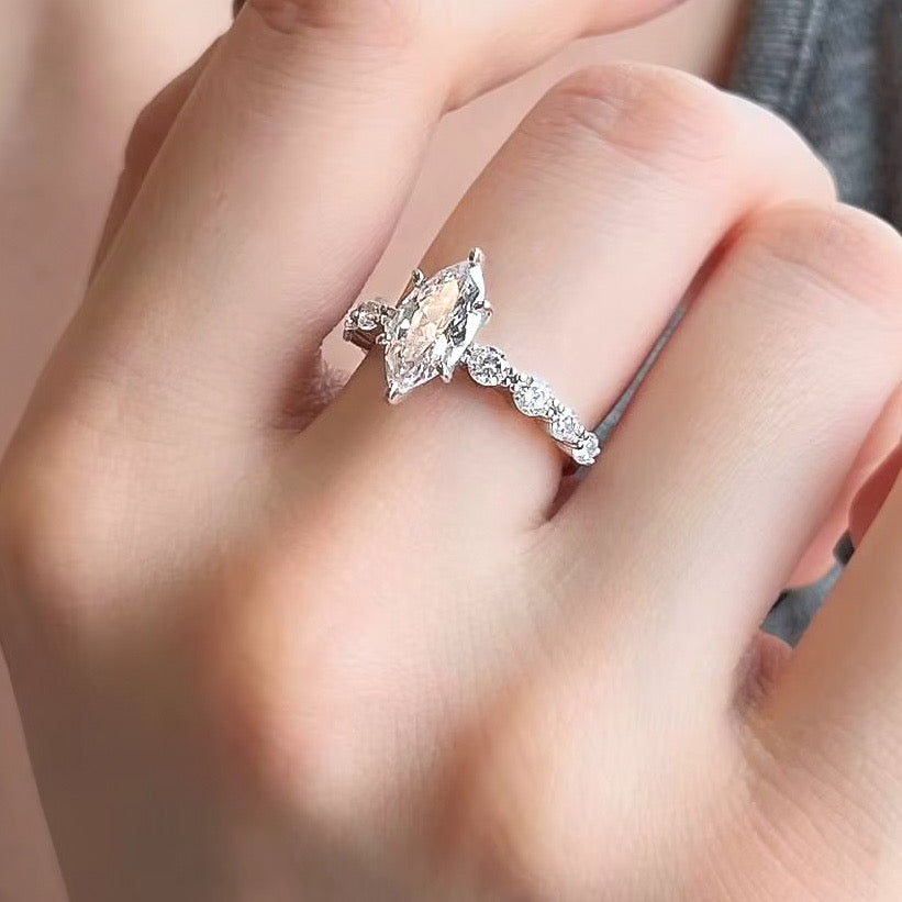 Selena Gomez Ring, Marquise ring, Engagement Ring, Wedding Ring, Eternity Ring, Cocktail Ring, Half Coverage Ring, Silver Ring, Navette Ring