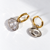 Hailey East West Oval Hoop Earrings with Slim Gold Hoops and Silver Oval Gemstone Settings | Valentina-Rose Jewellery