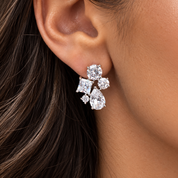 Raindance Mixed Cut Cluster Statement Stud Earrings | Silver