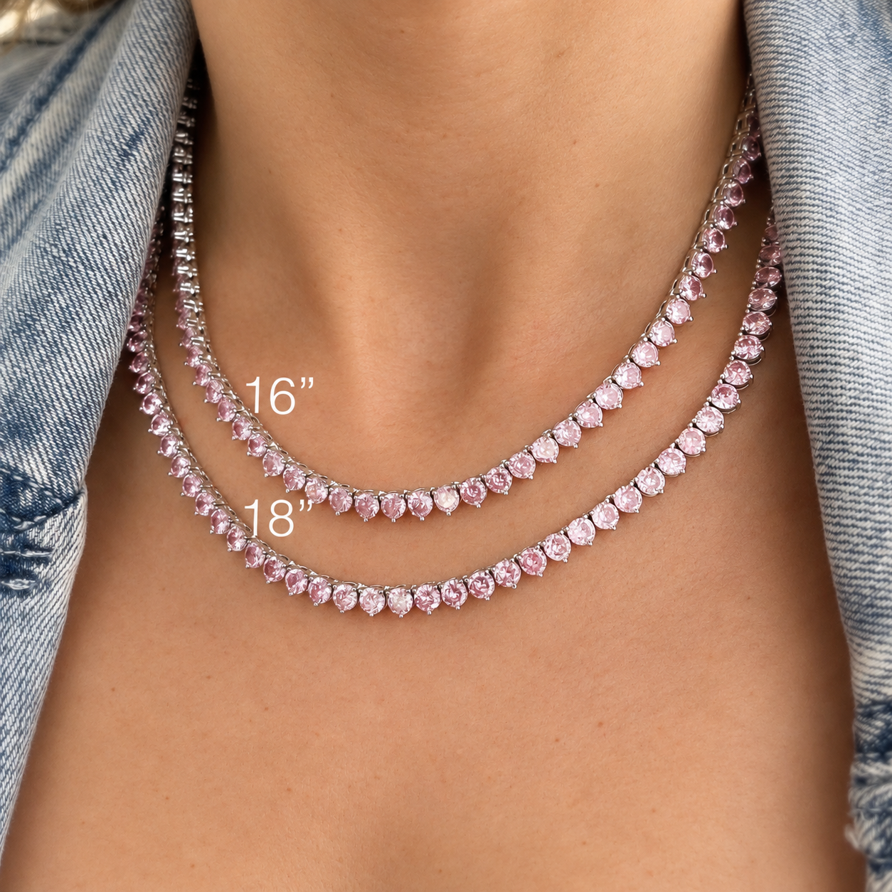 Lumiere Classic Crystal Tennis Necklace | Blush Pink | Silver
