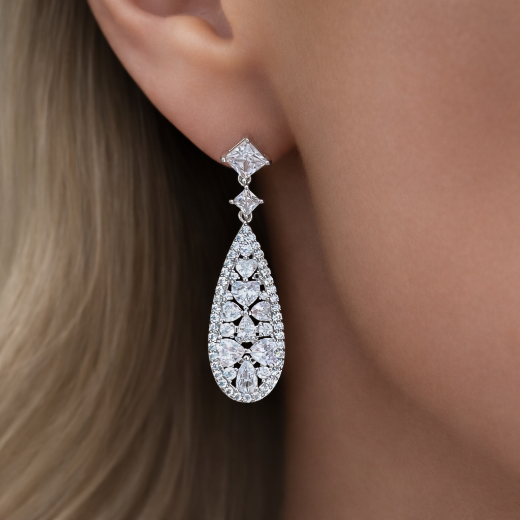 Sophia Pear Drop Earrings | Silver