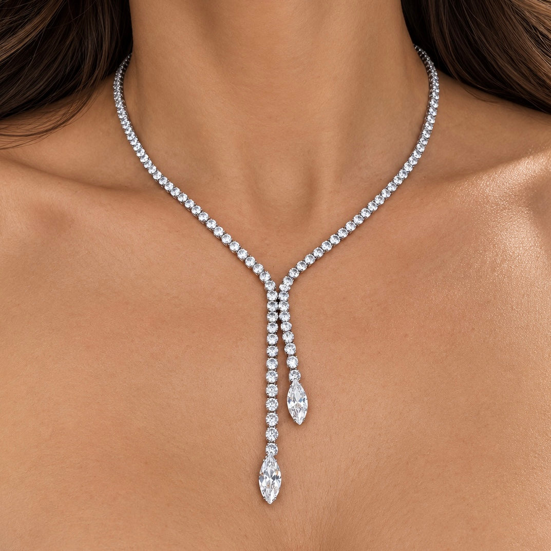 Serpent Lariat Tennis Necklace | Silver