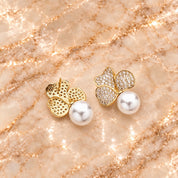 Frosted Petal Pearl Earrings | Gold