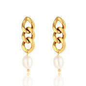 Duet Baroque Pearl And Curb Chain Earrings | Gold