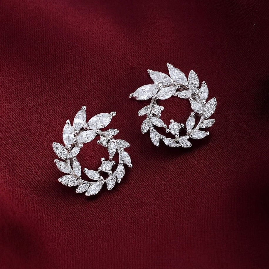 Marquise vine stud earrings in silver 