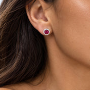 Ruby Round Sparkles Halo Stud Earrings | Sterling Silver
