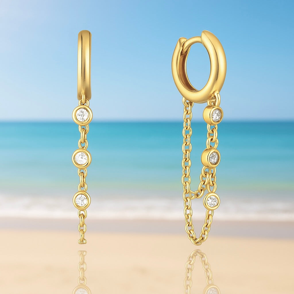 Milano Triple Drop Huggie Hoops | Gold