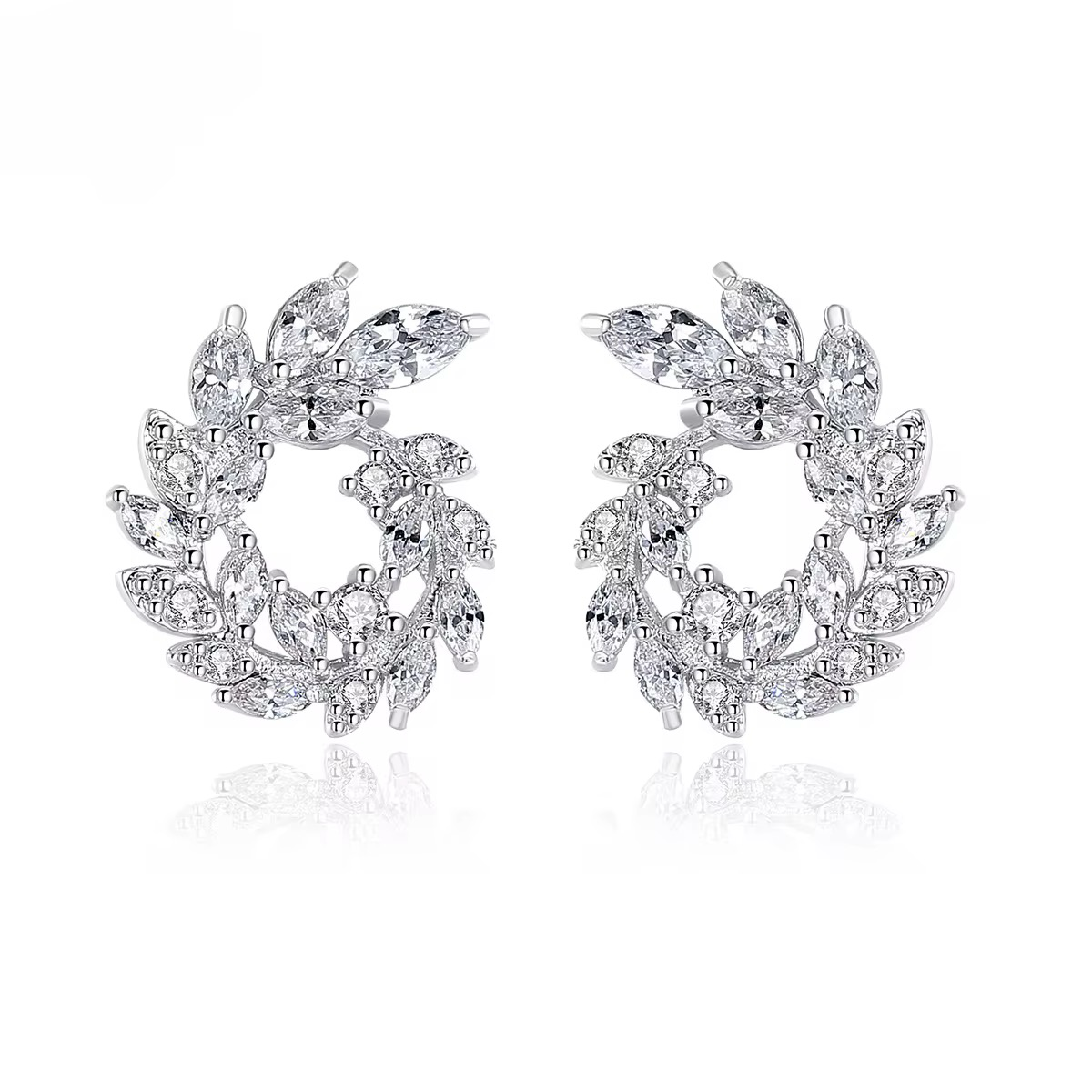 Marquise vine stud earrings in silver 