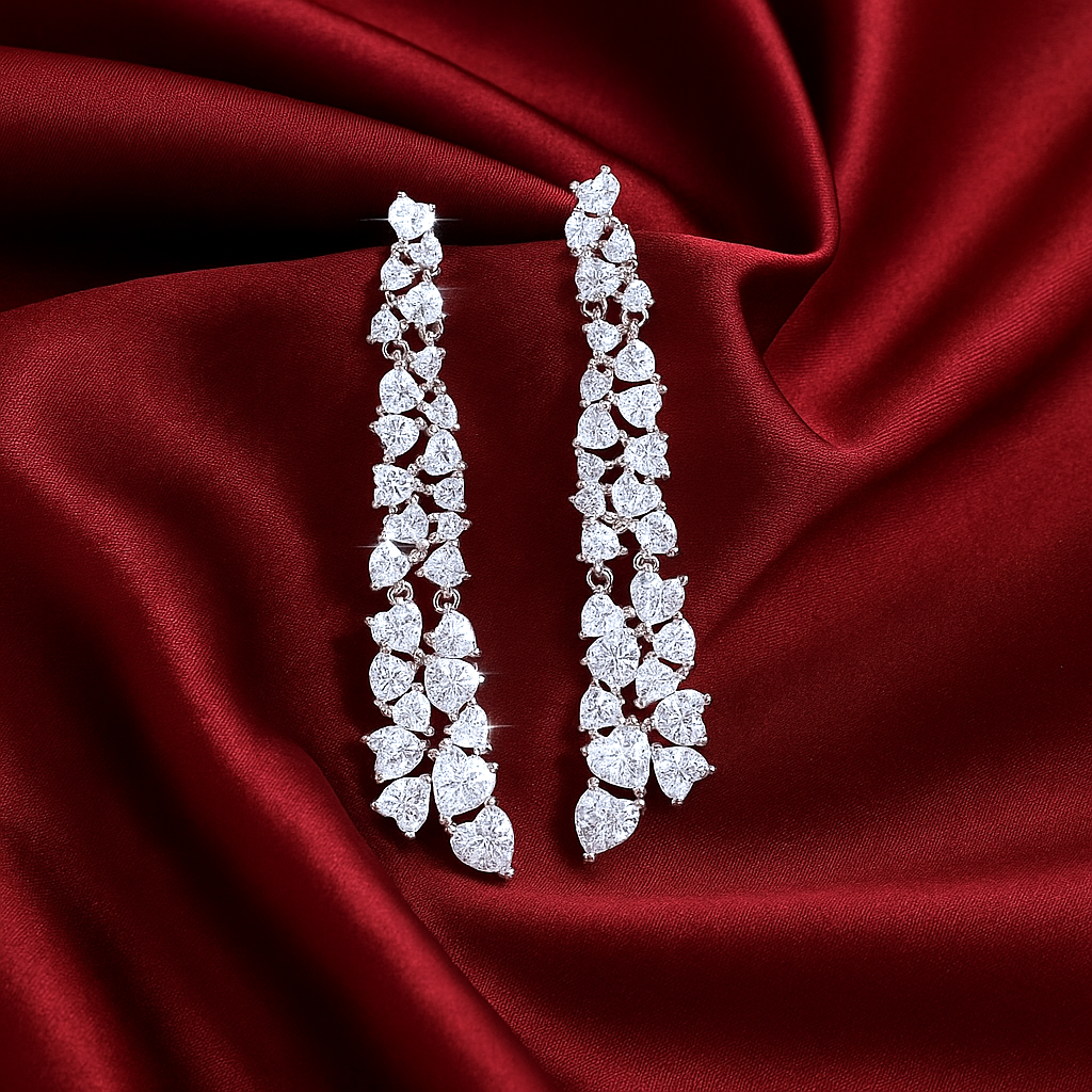 Falling Hearts Cascade Earrings | Silver