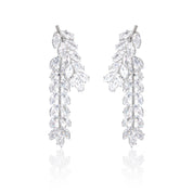 Feathered Leaf Front To Back Drop Earrings | Silver