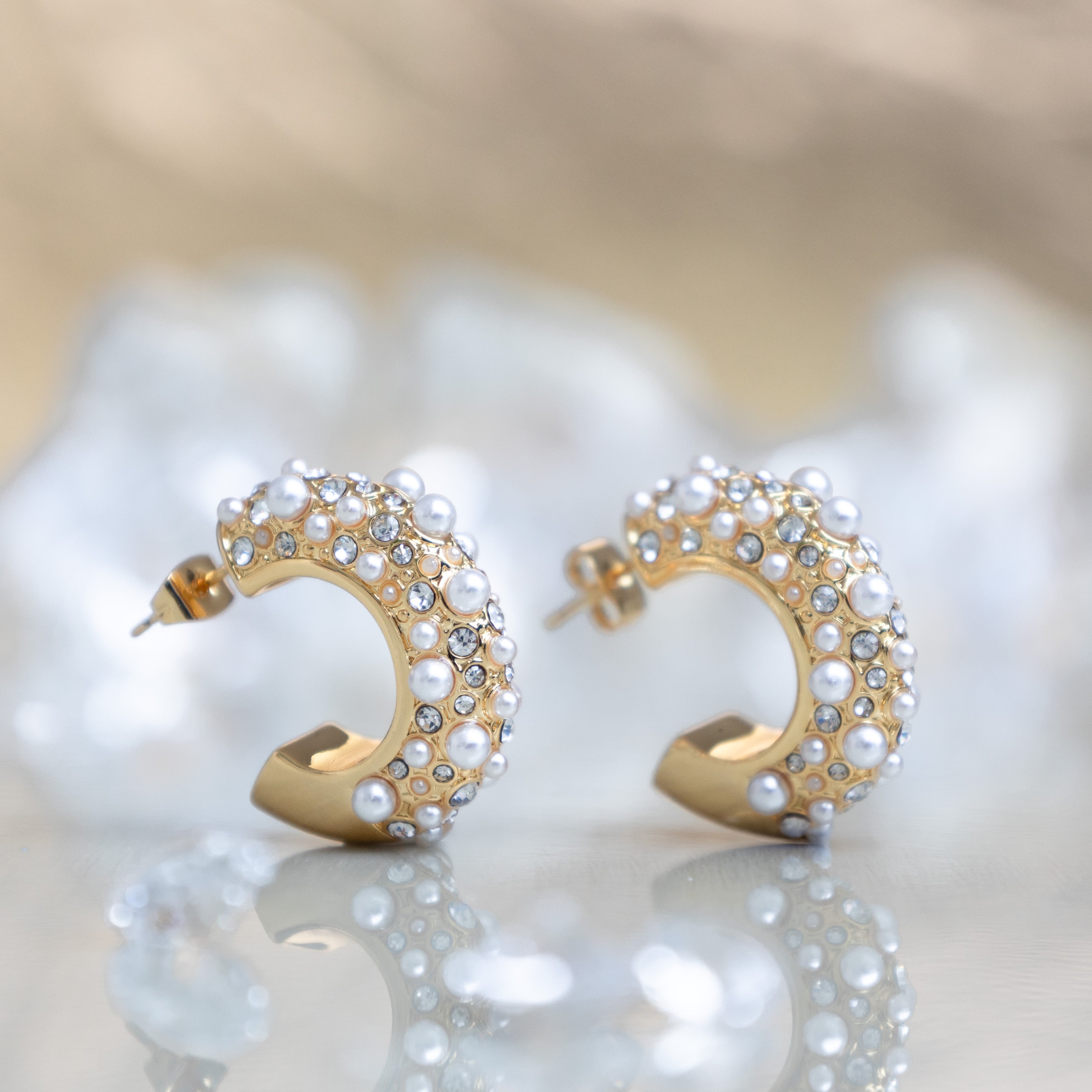 Sunkissed Chunky Bubble Hoop Earrings Gold Pearl Valentina Rose