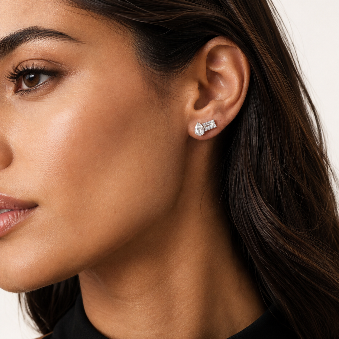 Pear & Emerald Cut Toi et Moi Stud Earrings | Silver