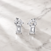 Pear & Emerald Cut Toi et Moi Stud Earrings | Silver