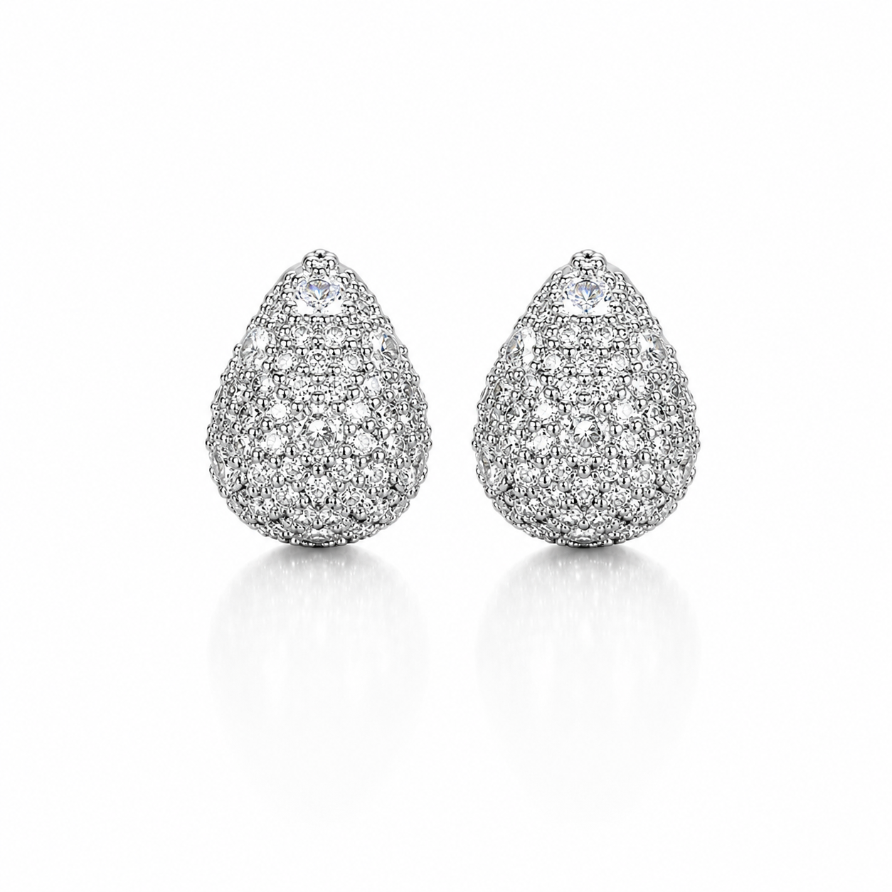 Silver pavé teardrop stud earrings, rhodium plated brass with cubic zirconia – Valentina-Rose