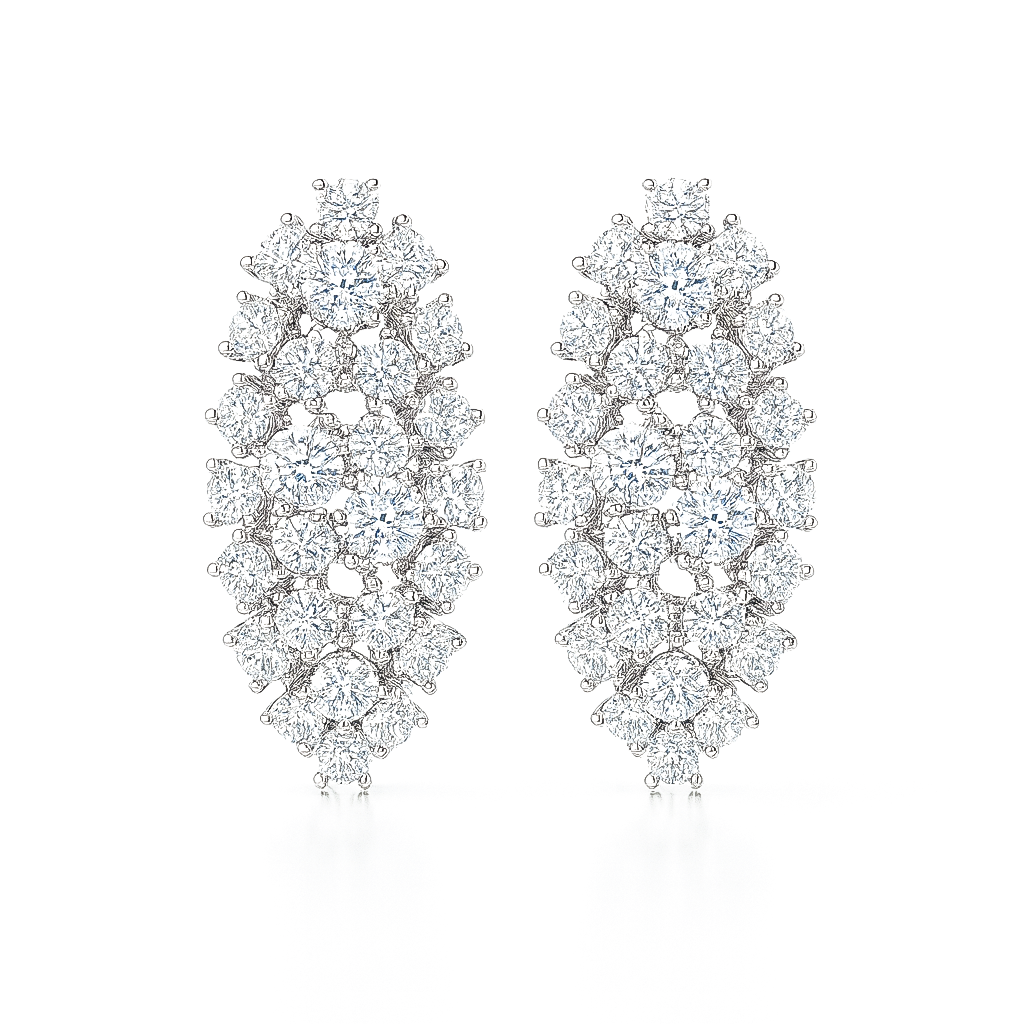 Pair of diamond like ice oval earrings on a white background
