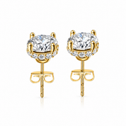 Valentina-Rose Secret Halo Stud Earrings Gold with brilliant round-cut 5A cubic zirconia