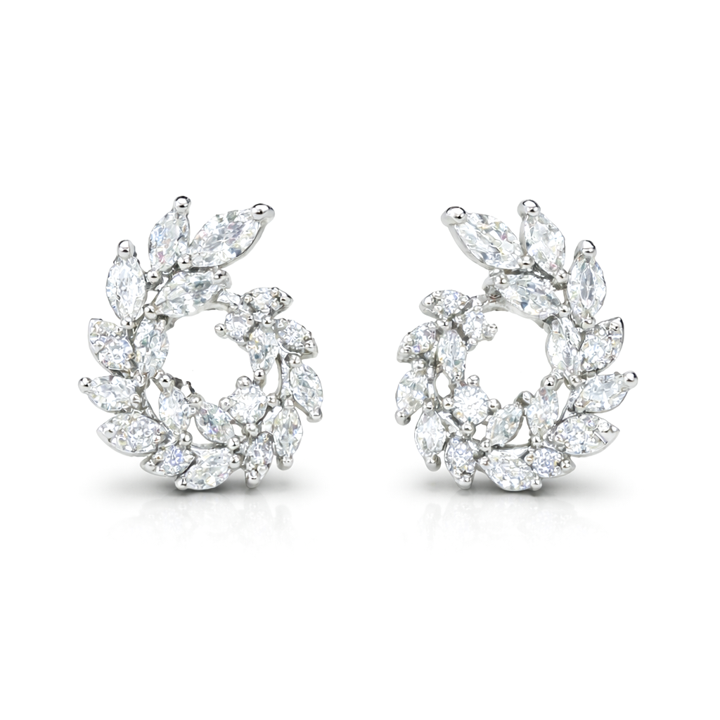 Marquise vine stud earrings in silver 