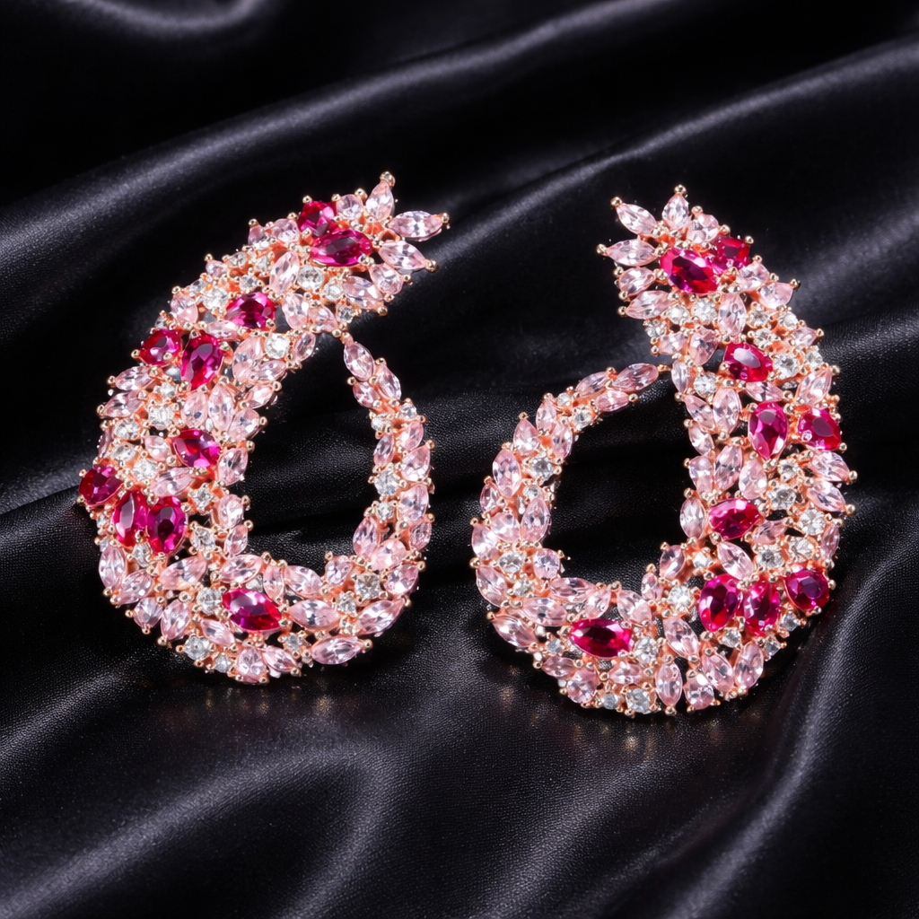 Cherry Blossom Curl Earrings | Rose Gold | Pink Mix