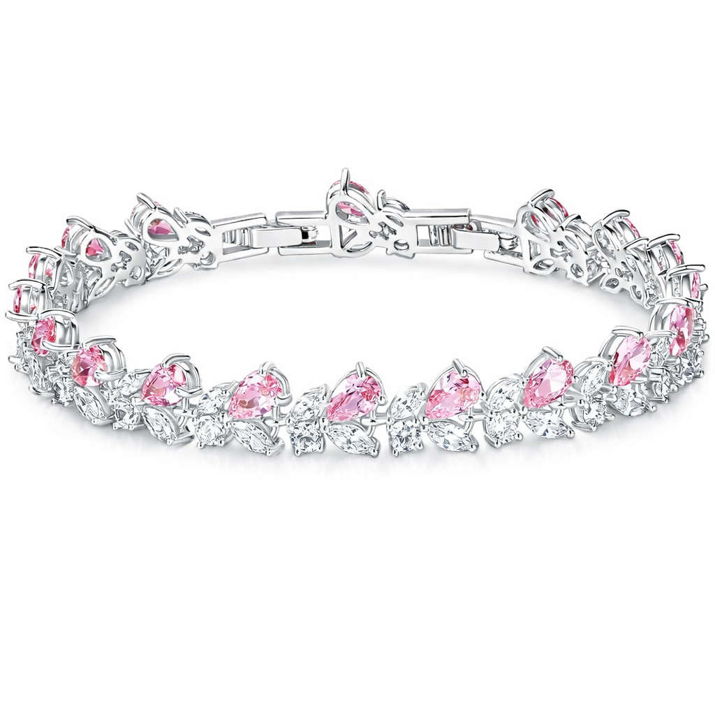 Rose Petal Crystal Tennis Bracelet | Silver | Blush Pink