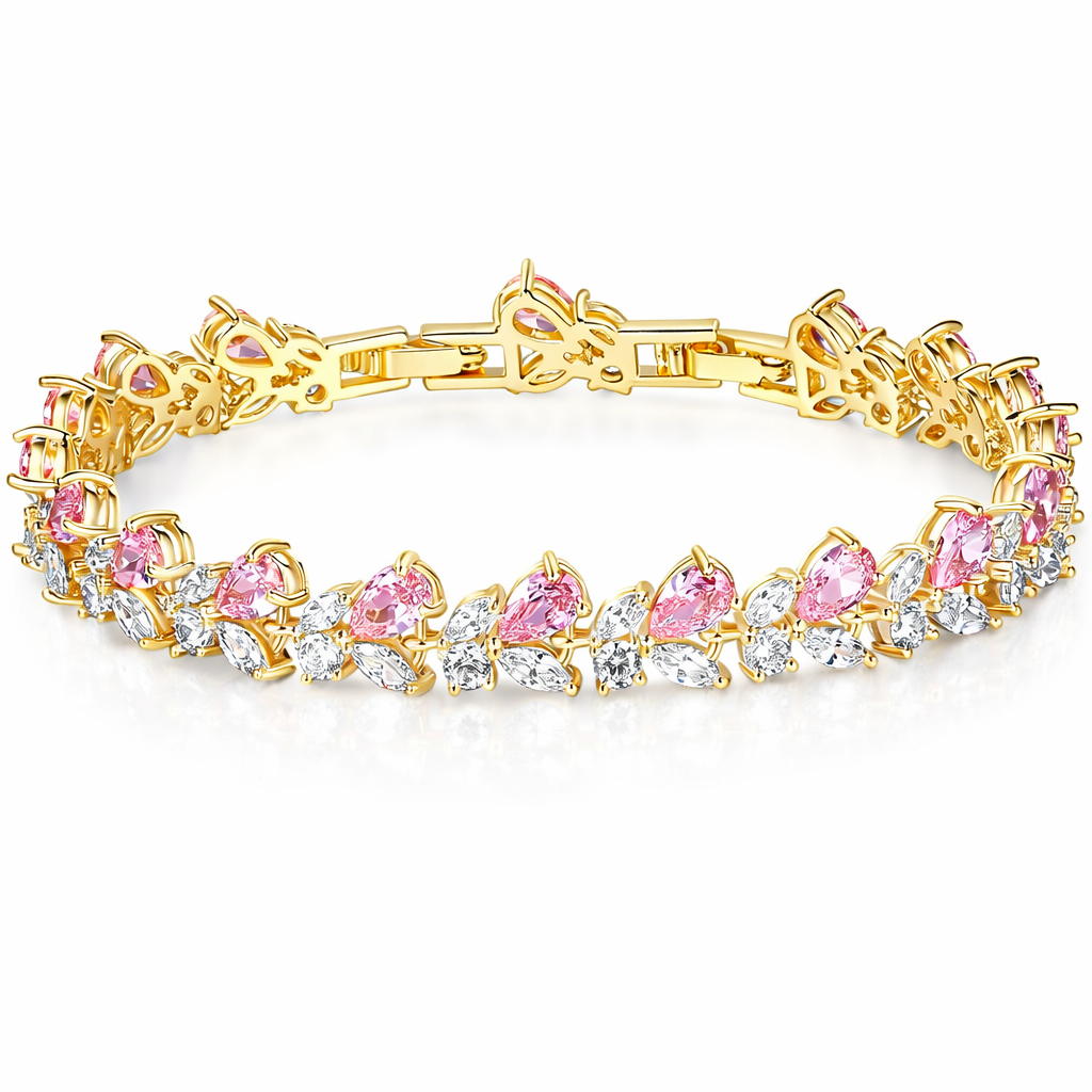Rose Petal Crystal Tennis Bracelet | Gold | Blush Pink