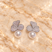 Frosted Petal Pearl Earrings | Silver