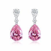 Rose pink teardrop earrings in 925 sterling silver with pear cut cubic zirconia, elegant statement drop earrings