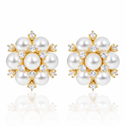 Sunlight Cluster Earrings in gold with white pearls and cubic zirconia – Valentina-Rose UK