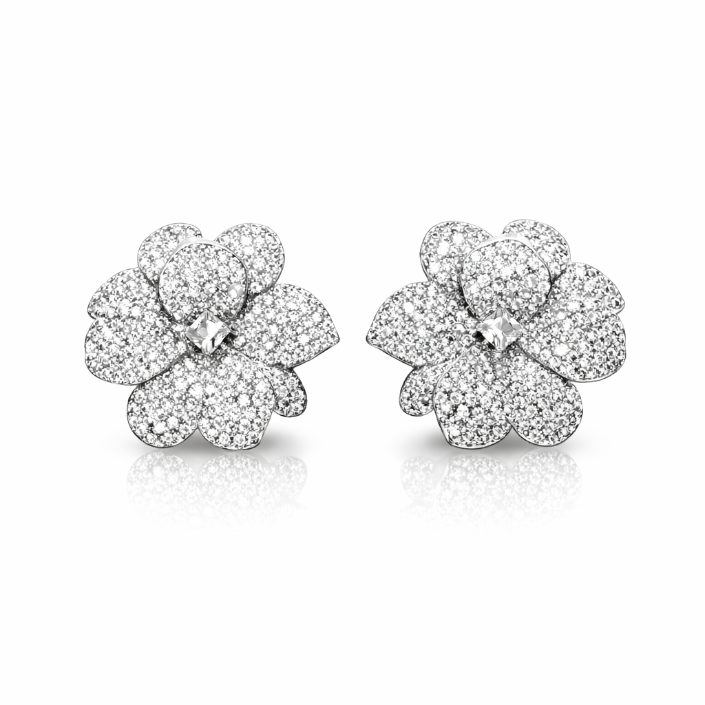 Rosita Pave Flower Earrings | Silver