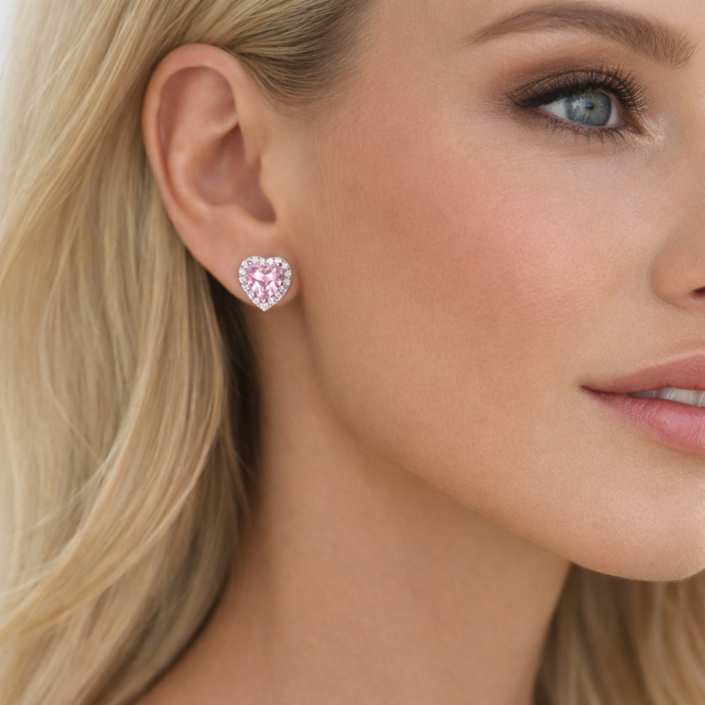 Heart Stud Earrings | Blush Pink | Silver