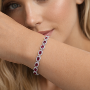Opulence Oval Cut Halo Tennis Bracelet | Ruby Red | Silver