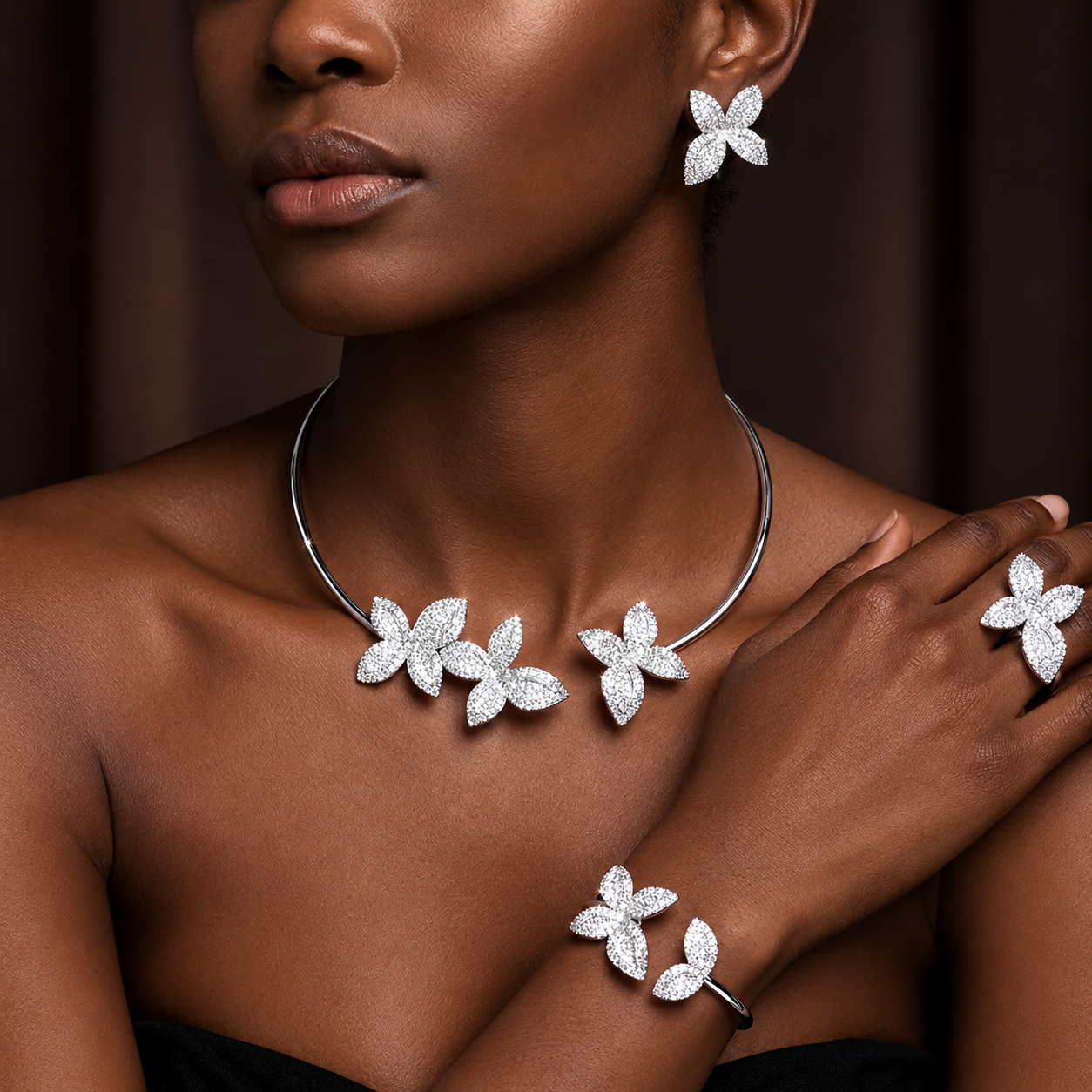 Moonlit Bloom Collar Set | Silver