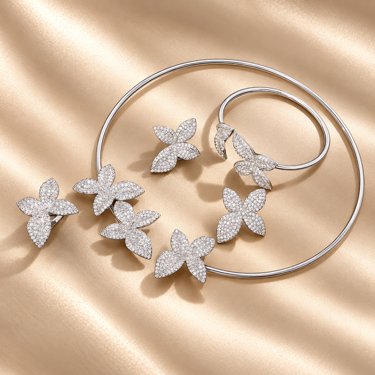 Moonlit Bloom Collar Set | Silver