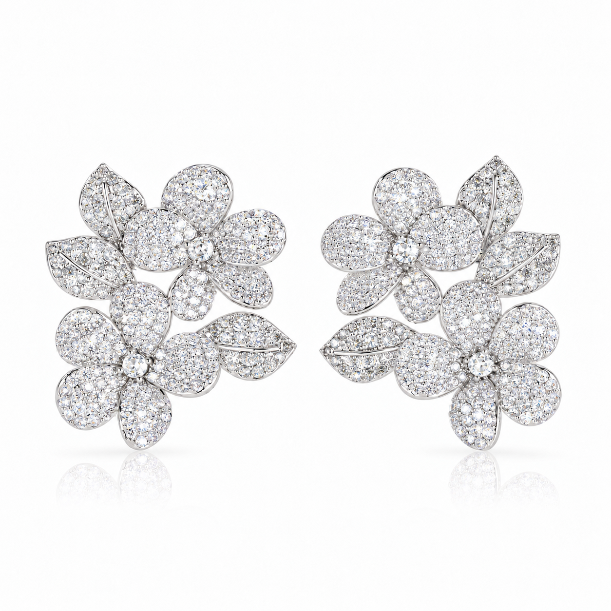 Florentina Pavé Flower Earrings | Silver