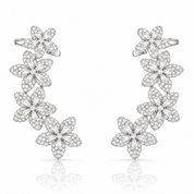 Silver Floral Ear Climber Earrings with Sparkling Cubic Zirconia | Valentina-Rose Jewellery